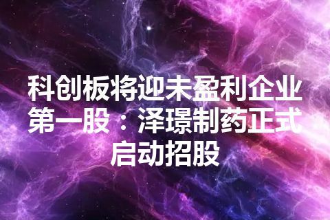 科创板将迎未盈利企业第一股：泽璟制药正式启动招股